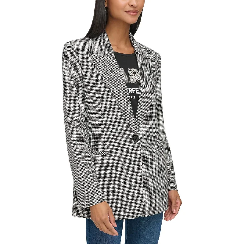 Womens Houndstooth Proffessional One-Button Blazer