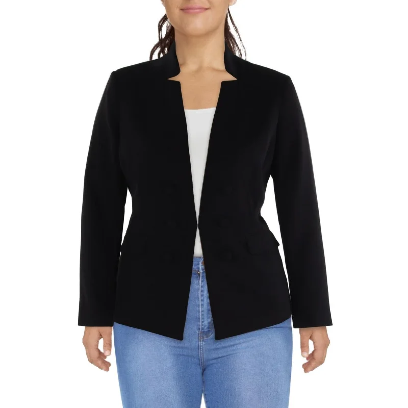 Womens Solid Polyester Double-Breasted Blazer