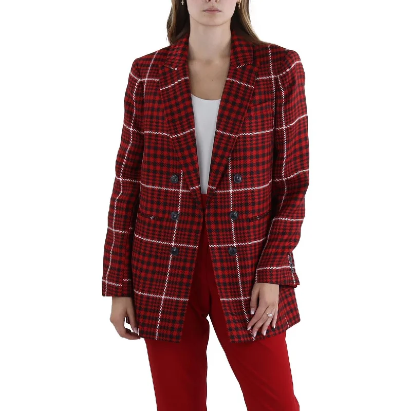 Womens Houndstooth Topper Double-Breasted Blazer