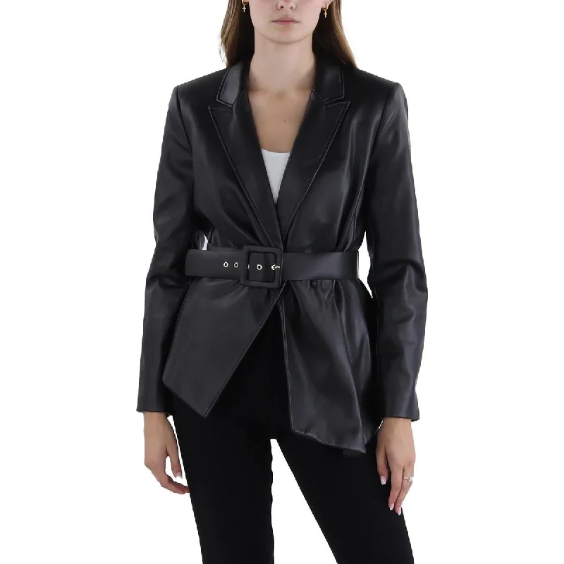 Womens Faux Leather Belted Leather Jacket