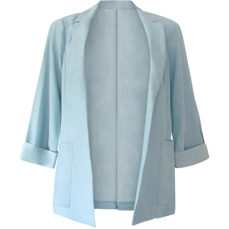 Womens Collared Split Hem Open-Front Blazer