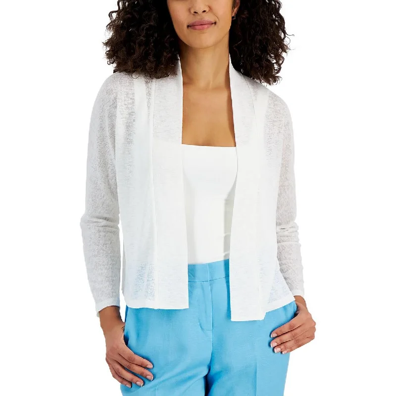 Petites Womens Crop Three Quarter Sleeve Open-Front Blazer