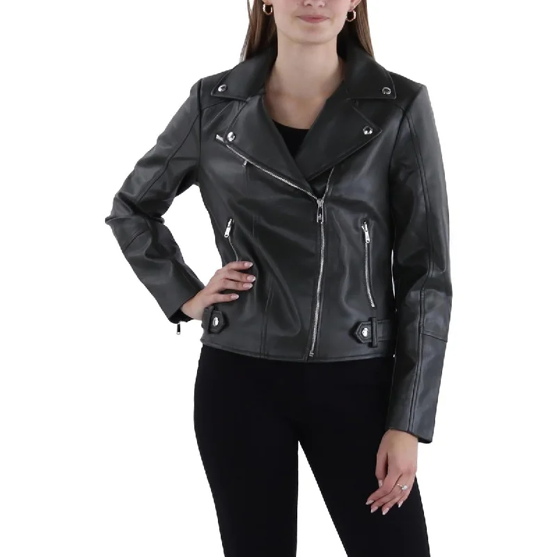 Womens Faux Leather Short Motorcycle Jacket