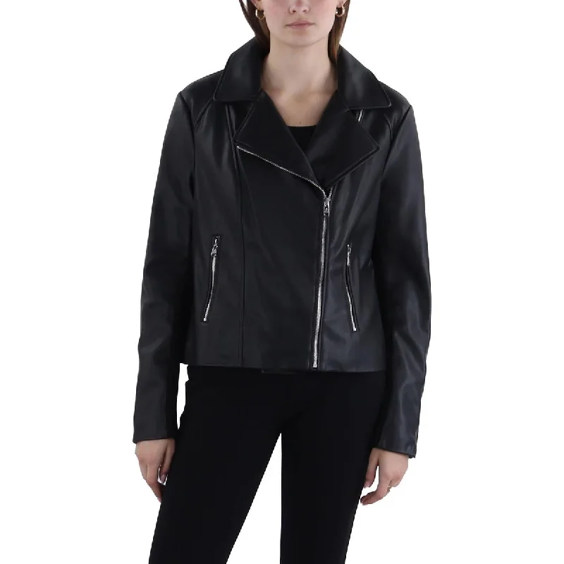 Womens Faux Leather Short Motorcycle Jacket