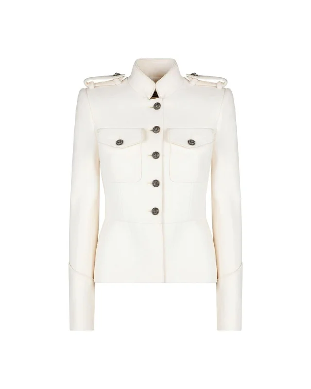 Dolce & Gabbana Single-Breasted Wool Jacket with Buttoned Cuffs and Shoulder Tabs