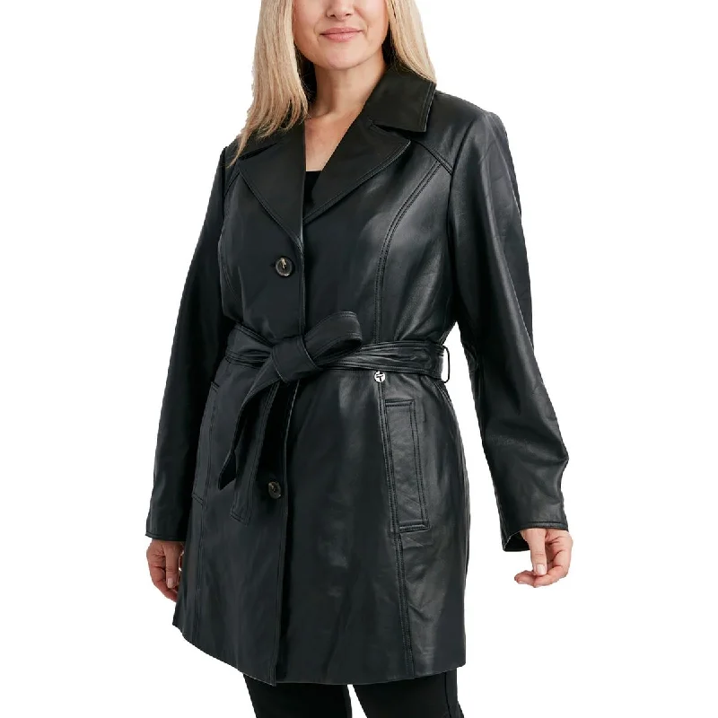 Plus Womens Leather Long Trench Coat