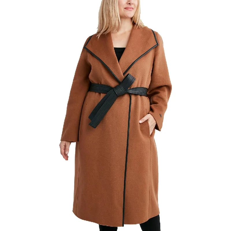 Plus Womens Wool Blend Long Trench Coat