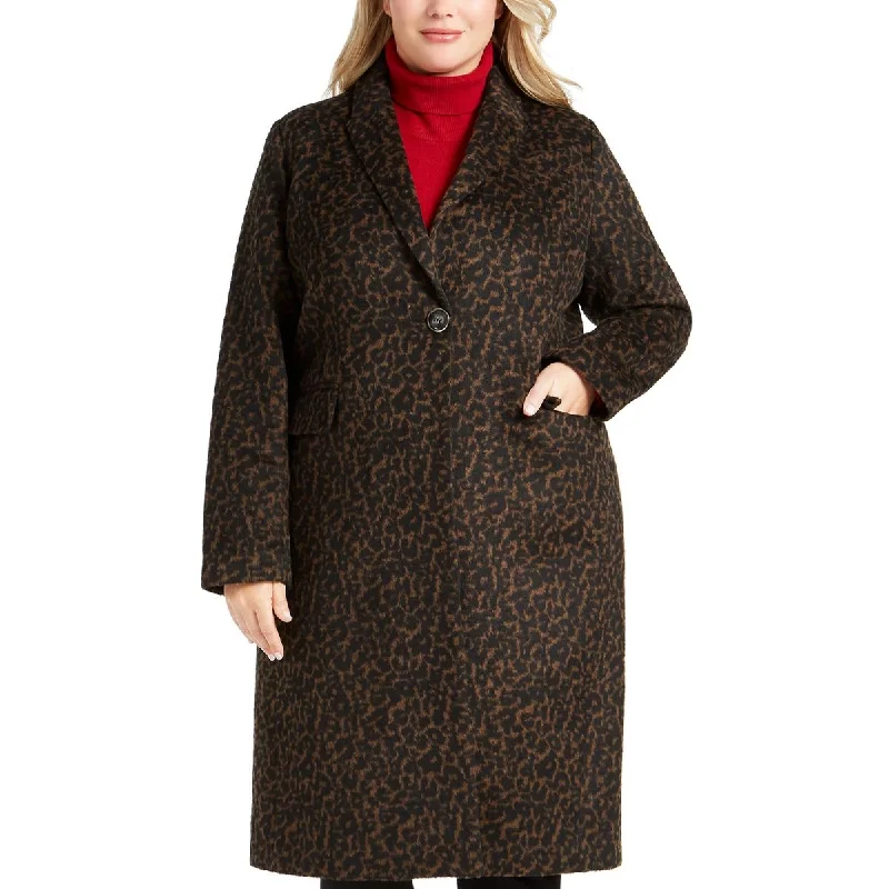 Plus Womens Wool Blend Long Trench Coat