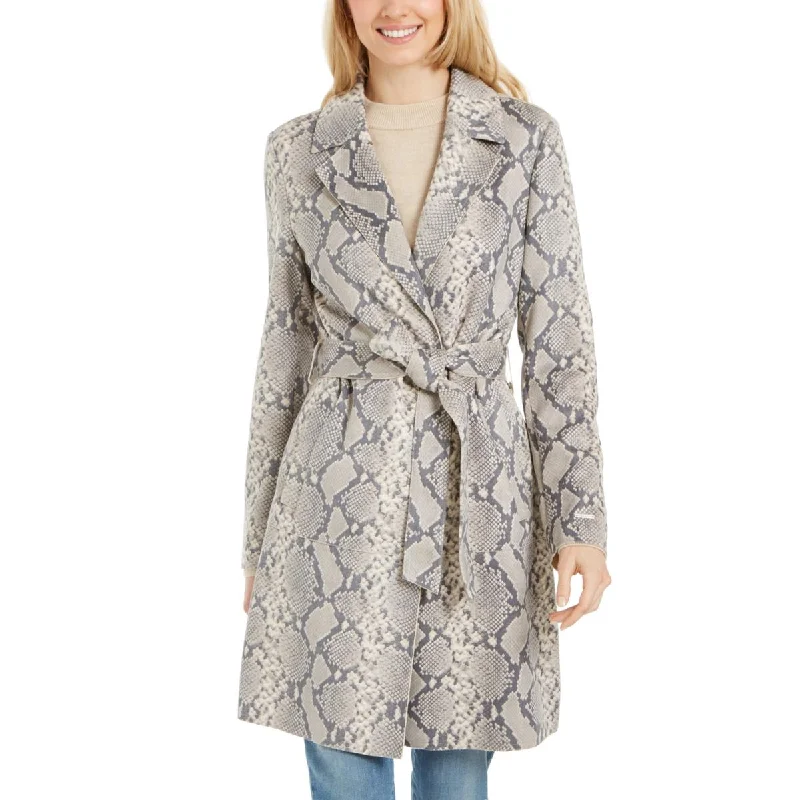 Womens Snake Print Long Trench Coat