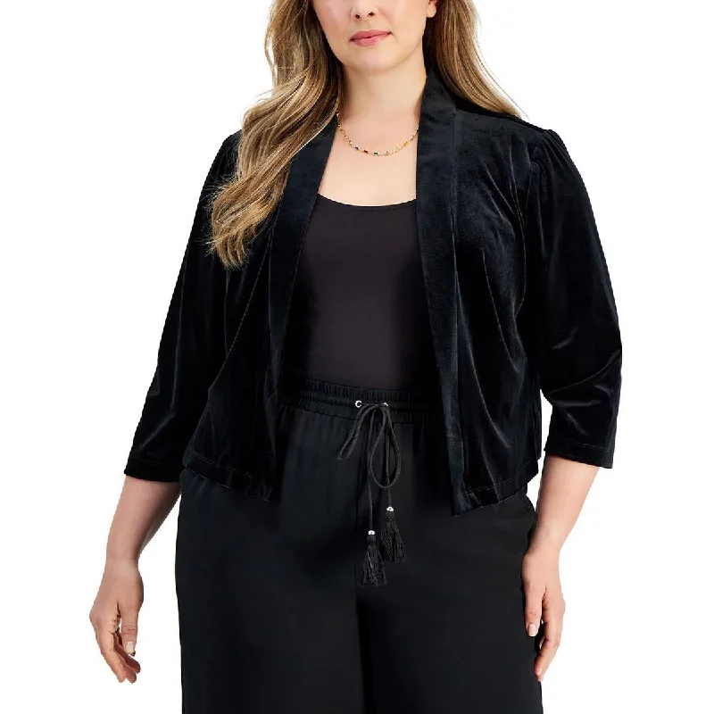 Plus Womens Velvet Dressy Open-Front Blazer