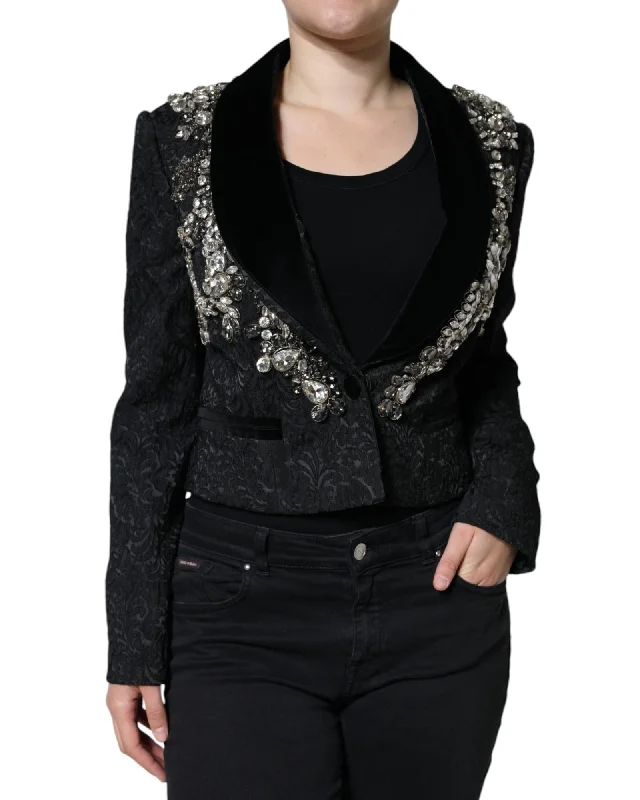 Dolce & Gabbana Jacquard Crystal Floral Embellished Blazer with Silk Lining