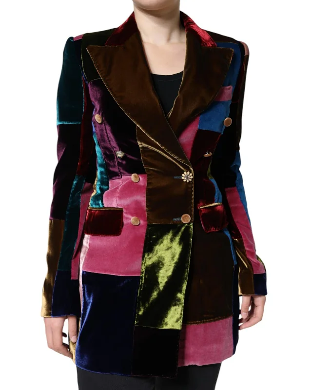 Dolce & Gabbana Double Breasted Patchwork Blazer Jacket with Silk Lining