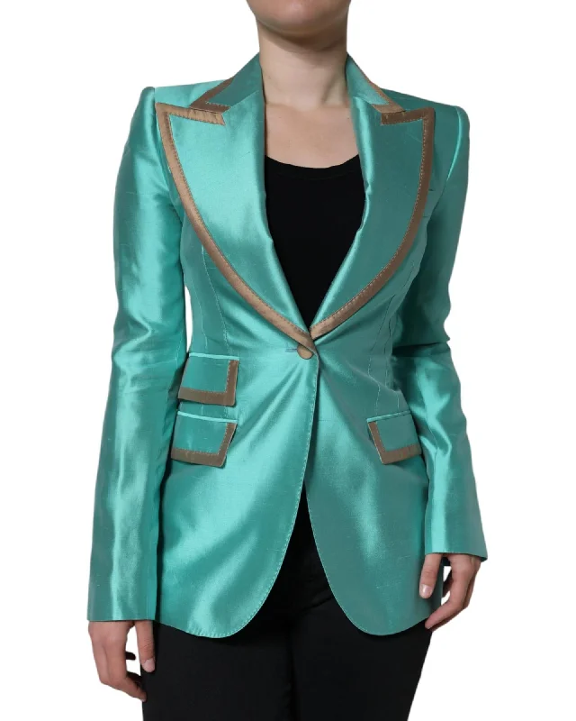 Dolce & Gabbana Single Breasted Silk Blazer with Peak Lapels and Flap Pockets