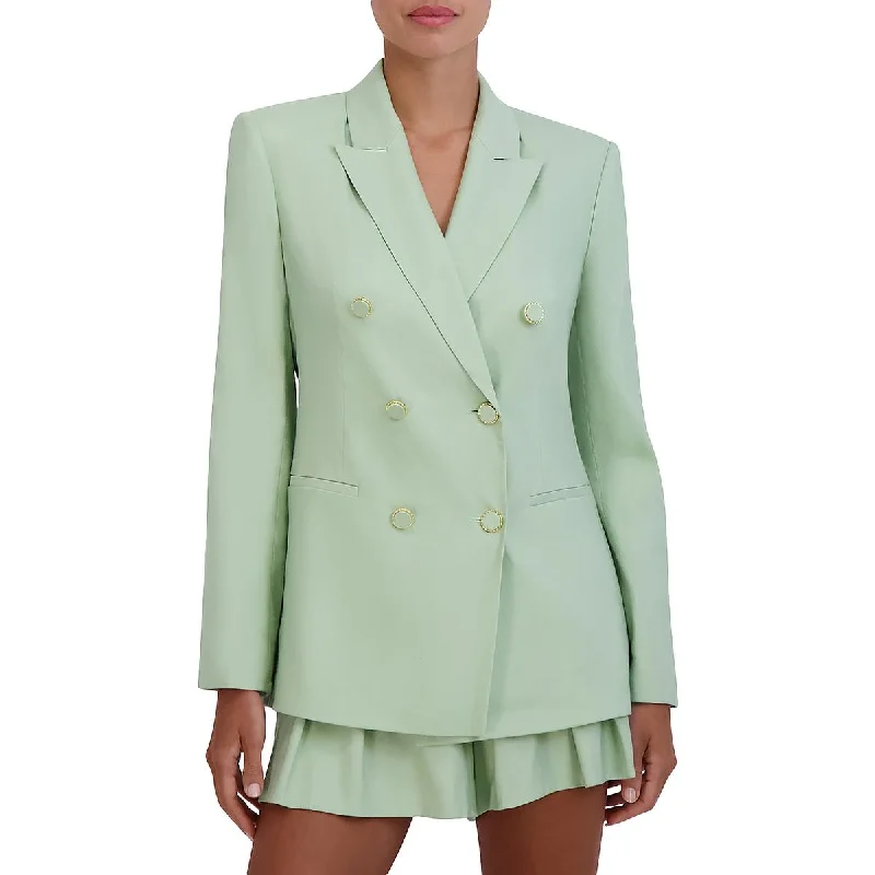 Womens Linen Blend Long Sleeve Double-Breasted Blazer