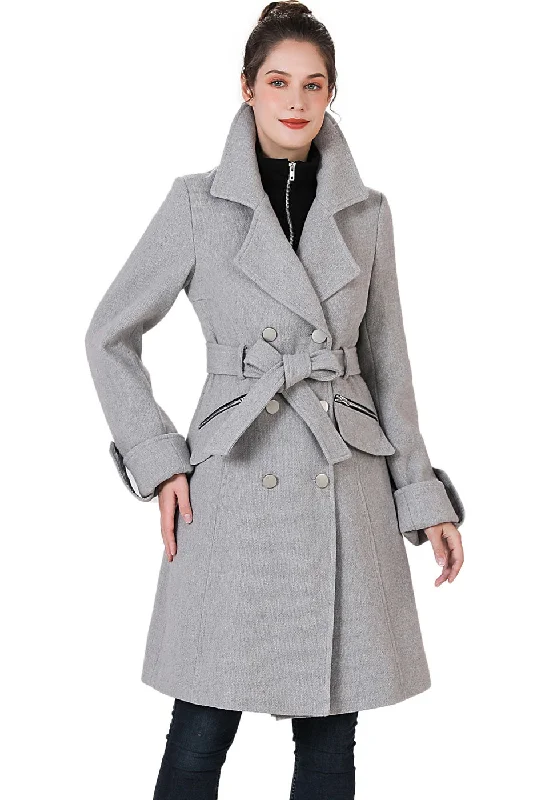 BGSD Women Nia Wool Belted Walker Coat with Removable Bib