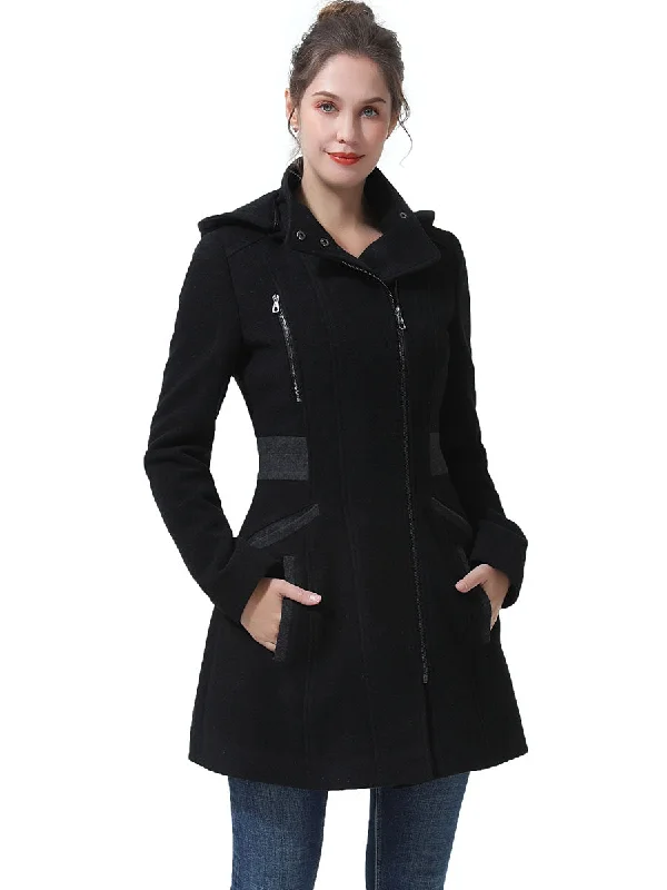 BGSD Women Ivy Hooded Color Block Wool Coat