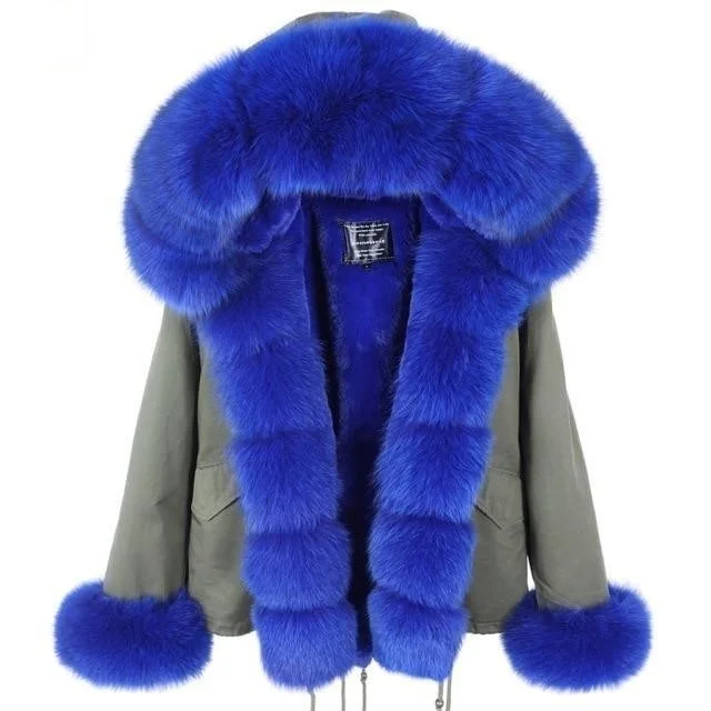 Big Winter Coat for Women Real Fox Raccoon Fur Thick Warm Hood Jacket