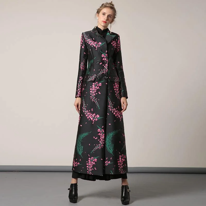 black autumn winter new cotton blended trench coats slim fit elegant women maxi coat