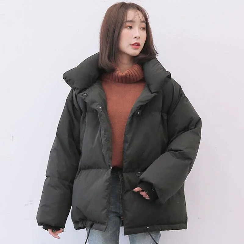 Black Goose Down Coat Casual Stand Collar Snow Jackets Long Sleeve Coats