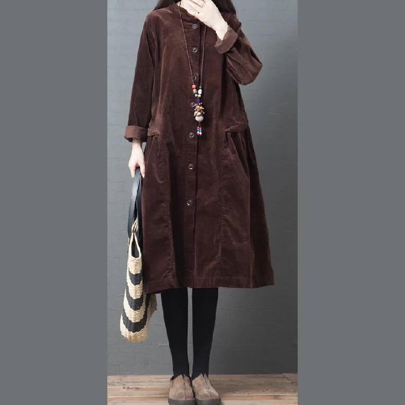 Bohemian chocolate Fine clothes For Women Tutorials stand collar Button fall jackets