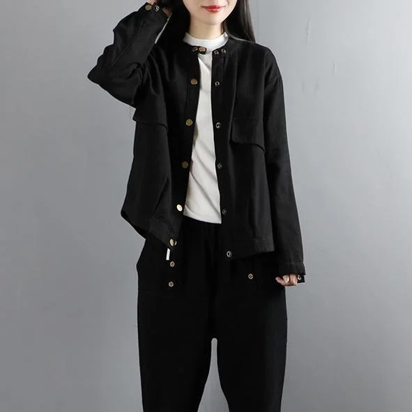 Bohemian o neck top quality full short coat black Knee outwear