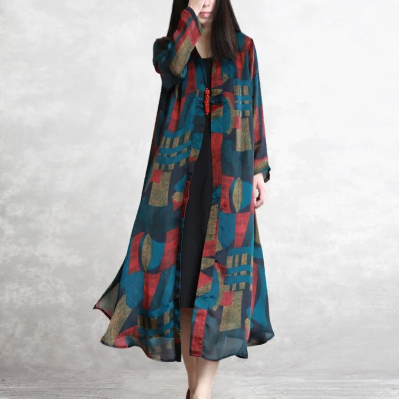 Bohemian silk cardigan Organic Wardrobes blue prints Maxi coat summer