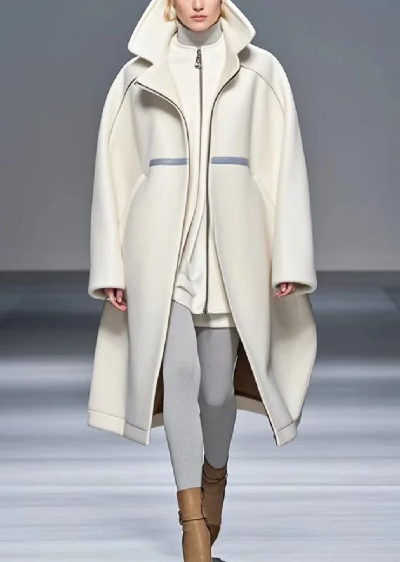 Boho White Oversized Woolen Trench Coat Fall