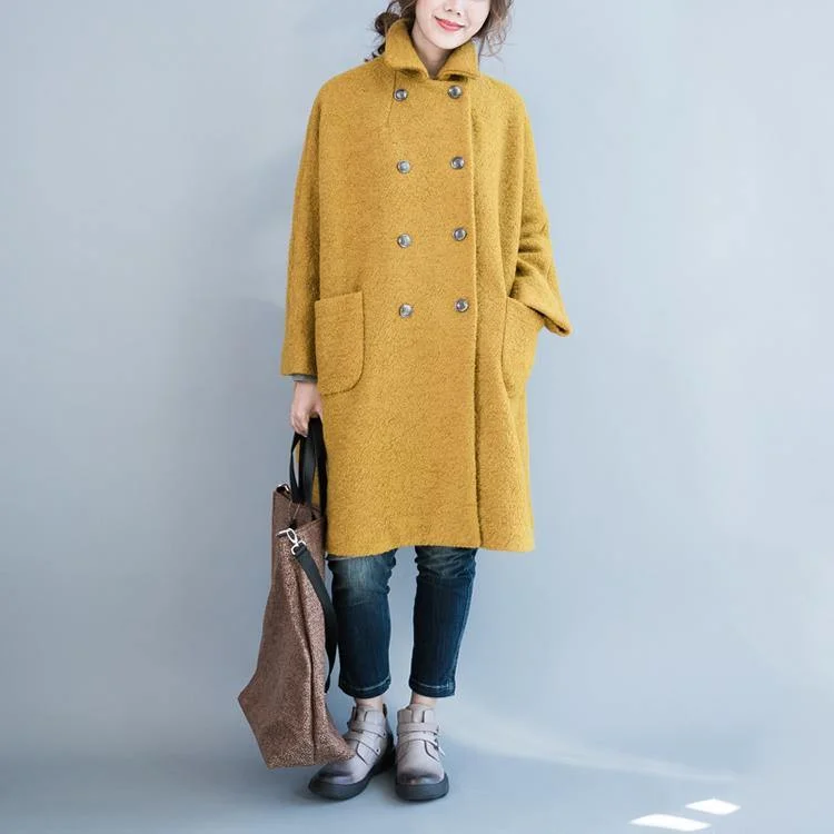 boutique wool yellow coats double breasted long jackets