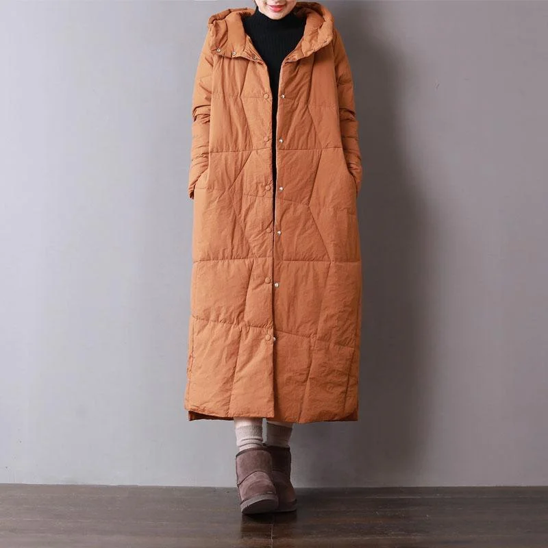 Casual Orange Parkas For Women Casual Hooded Warm Winter Coat Women Pockets Overcoat