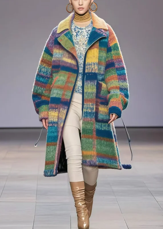 Casual Rainbow Oversized Print Woolen Coat Fall