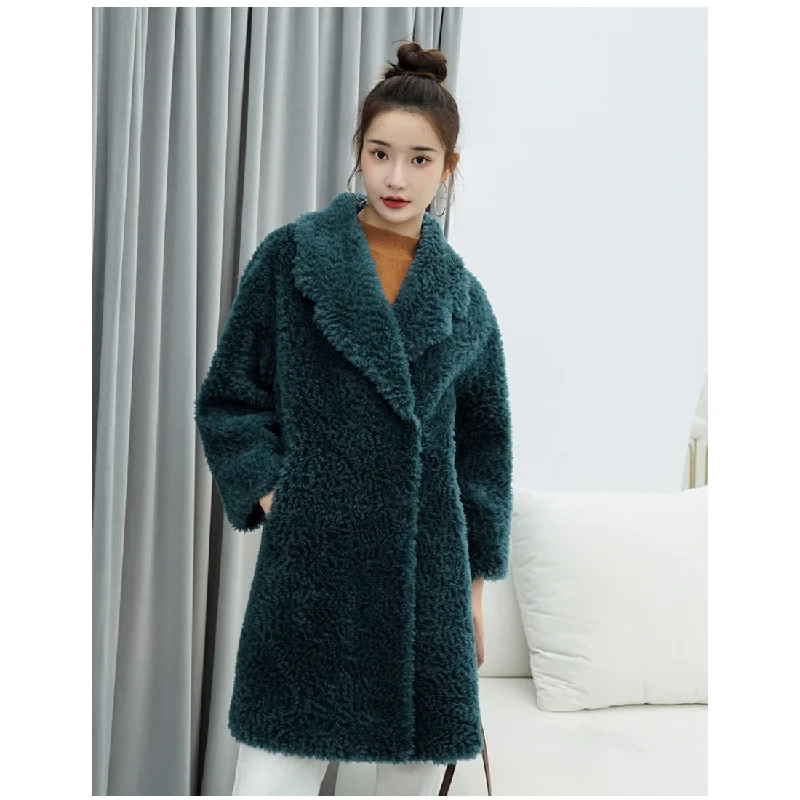 Casual Style Real Wool Women's Shearling Coat Jacket for Autumn and Winter