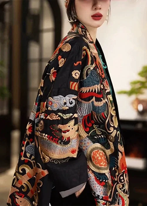 Chinese Style Embroidered High-end Black Jacket Fall