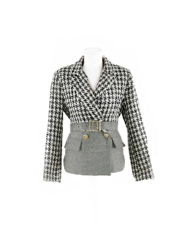 Collared Half Tweed Belted Jacket