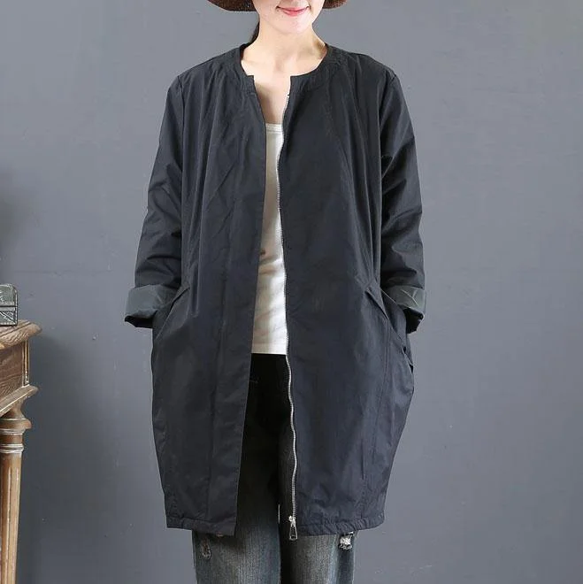 Elegant black long sleeve outwear oversized trench coats