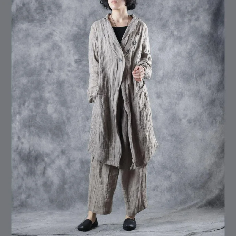 Elegant nude outwear casual long fall Notched wrinkled coat