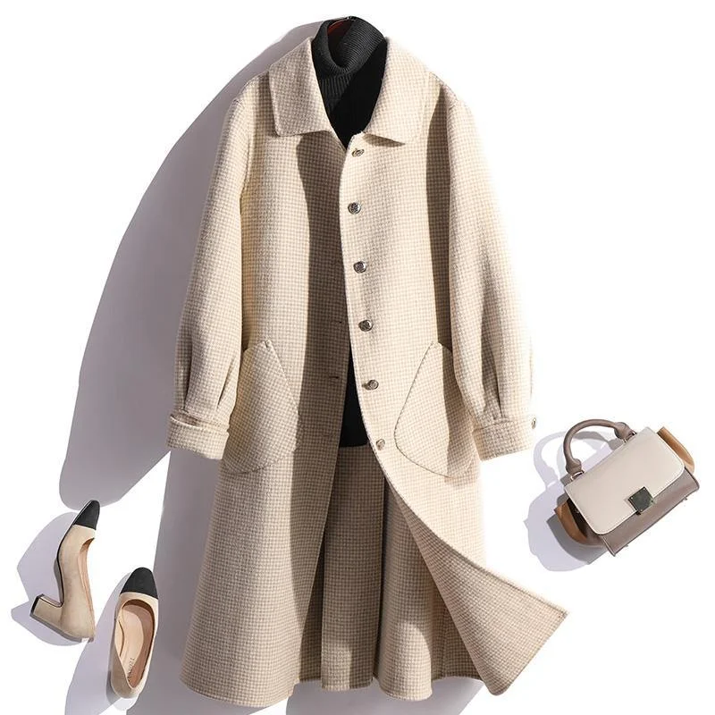 Fashion beige  wool coat for woman oversized winter coat fall jackets Peter pan Collar