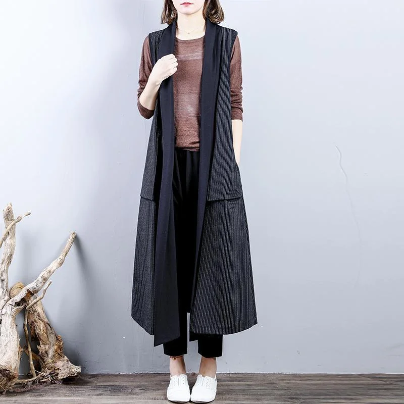 Fashion black  maxi coat casual back open trench coat boutique sleeveless cotton Coat