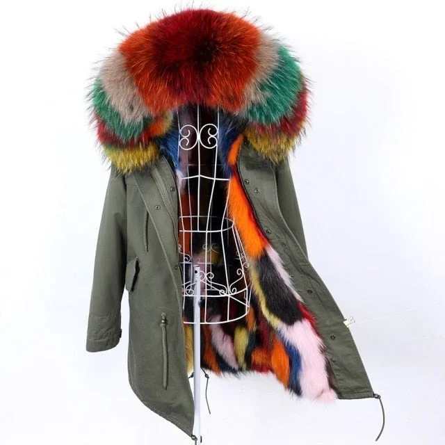 Fashion Women's Winter Fur Coat Jacket with Removable Real Fox Fur Lining