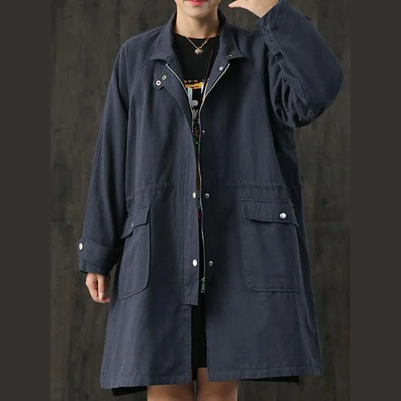 Fine navy Coats casual coat fall coat big pockets