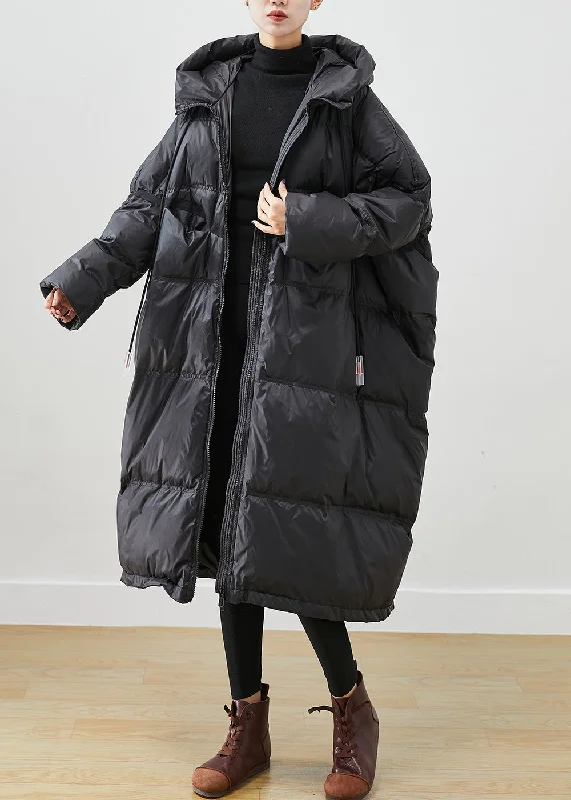 French Black Oversized Drawstring Duck Down Jacket In Winter