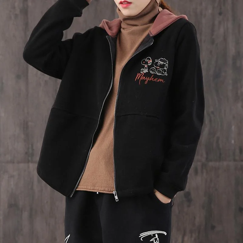 French hooded thick Fine coats black oversized coat