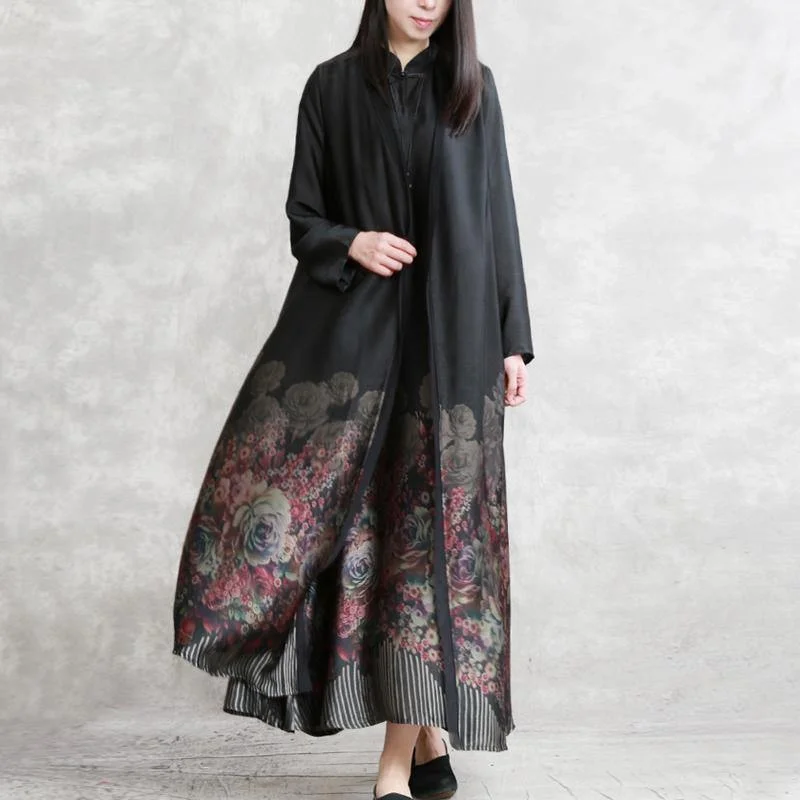 French prints silk cardigan stylish Inspiration black cotton maxi coats patchwork