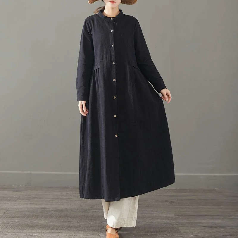 French stand collar cotton outwear Sewing black long coats autumn