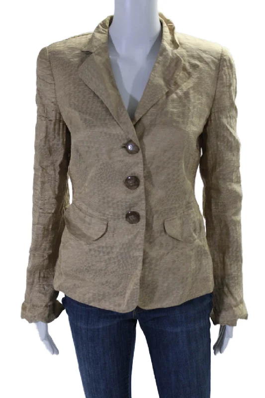 Giorgio Armani Womens Silk Blend Long Sleeves Button Down Jacket Beige