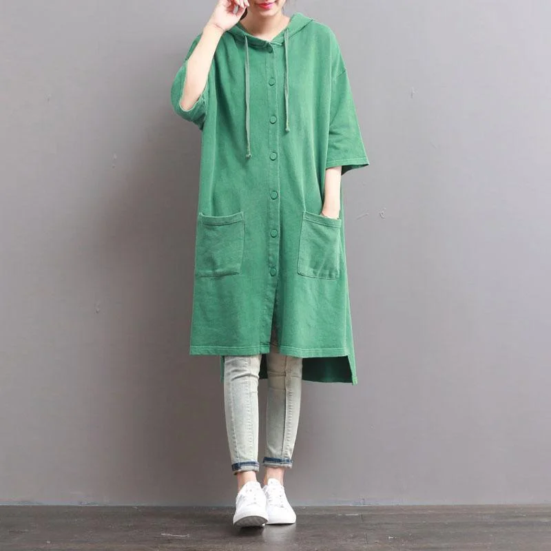 green  pockers cotton coat low high cardigans embroidery short sleeve shirts