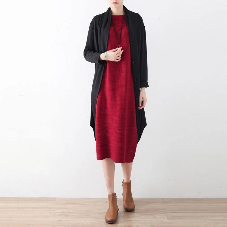 Handmade asymmetric Cotton cardigan Shirts black coats fall