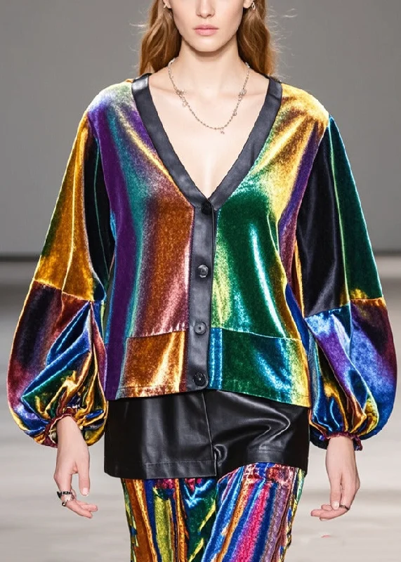 Handmade Gradient Color Oversized Patchwork Silk Velvet Coats Fall