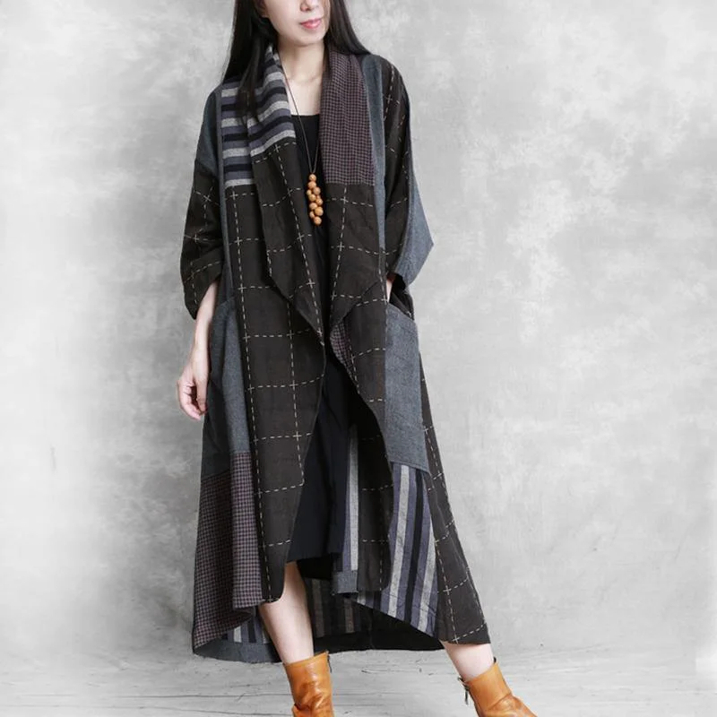 Handmade plaid top quality coats women blouses design Batwing Sleeve pockets fall coats