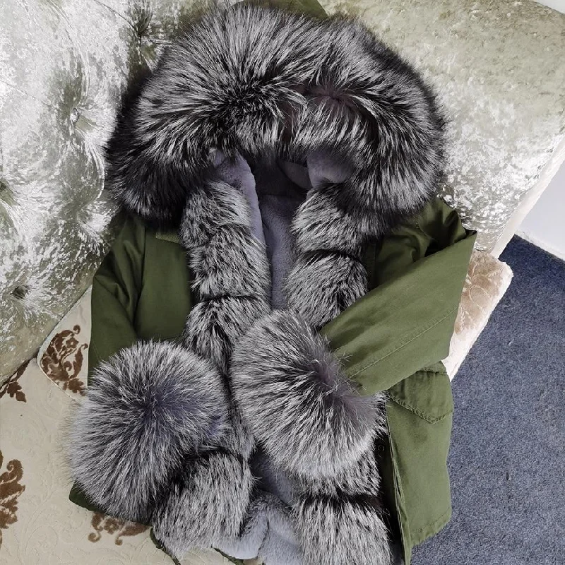 High Street Women's Natural Raccoon Fur Hooded Short Winter Jackets & Coats