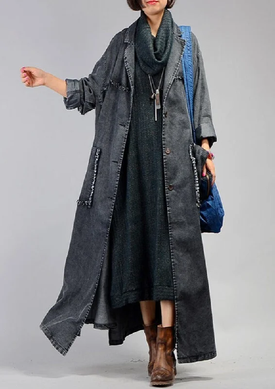 Irregular Denim Long Trench Coat Long Sleeve